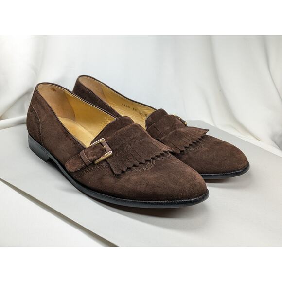 Vintage Cole Haan Pinch Buckle Loafers Mens 10 Brown Suede Preppy Academia - Picture 1 of 8